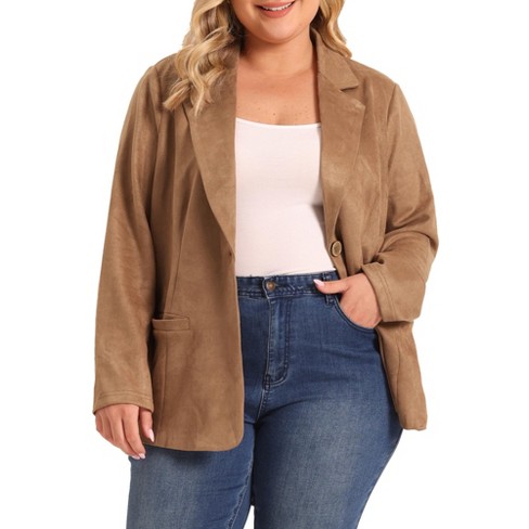 Agnes Orinda Women's Plus Size Open Front Faux Suede Long Sleeve Lapel Work  Office Blazer : Target