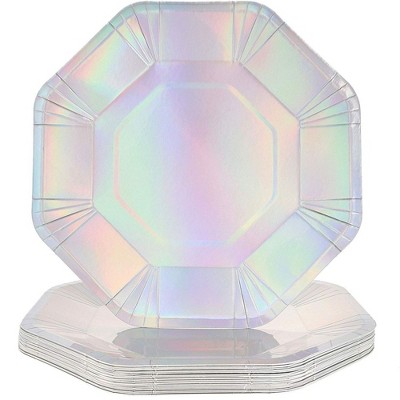 Blue Panda 24 Pack Holographic Foil Octogon Disposable Paper Plates 9 inches Party Supplies