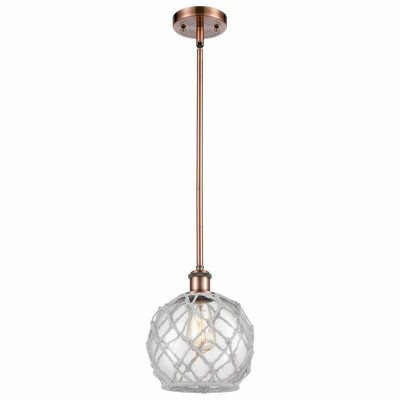 Farmhouse Rope - 1 Light Stem Hung Mini Pendant In Industrial Style-10 Inches Tall and 8 Inches Wide