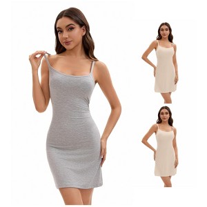 INSPIRE CHIC Women's 3 Packs Adjustable Spaghetti Strap Underdress Full Slips with Built-in Bra Shapewear - 1 of 4