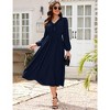 Womens Pleated Party Dress Long Sleeve V Neck Ruffle Elastic Empire Waist Wedding Guest Cocktail Dress - 4 of 4