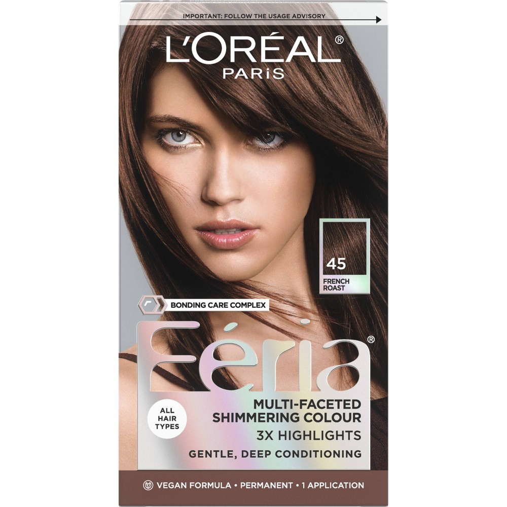 Photos - Hair Dye LOreal L'Oreal Paris Feria Multi-Faceted Shimmering Color - 6.3 fl oz - 45 Deep Bronzed Brown - 1 kit 