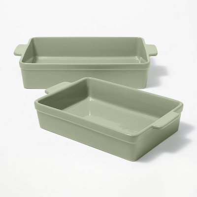 2pc Stoneware Rectangle Baking Dish Set Sage Green - Figmint™