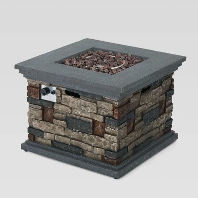 Chesney 32" Magnesium Oxide Gas Fire Pit - Square - Stone Finish - Christopher Knight Home
