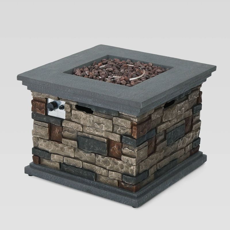 Chesney 32" Magnesium Oxide Gas Fire Pit - Square - Stone Finish - Christopher Knight Home, 1 of 10