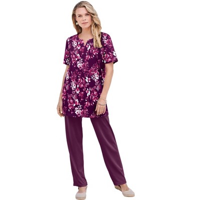 Roaman's Women's Plus Size Print Notch Neck Soft Knit Tunic