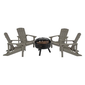 Merrick Lane Ayala 5 Piece Outdoor Leisure Set with Set of 4 Poly Resin Adirondack Chairs and Star and Moon Iron Fire Pit - 1 of 4