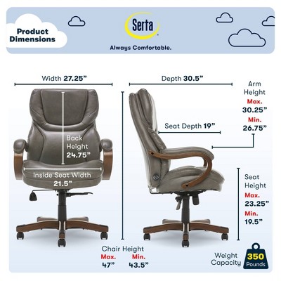Gray Bonded Leather Executive Swivel Office Chair with Fixed Arms