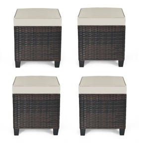 Tangkula 4PCS Rattan Ottoman Outdoor Patio Furniture Cushioned Footstool Footrest - 1 of 4