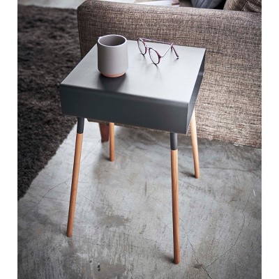 White Short Steel and Wood Side Table with Storage Shelf
