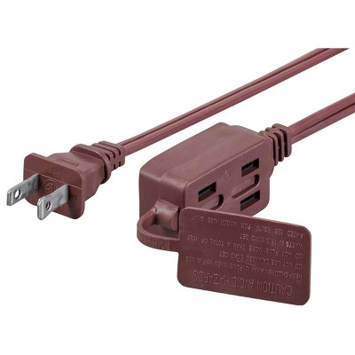 Monoprice Power Cords Extension Cord - 9 Feet - Brown | 16AWG 3-Outlet Polarized NEMA 1-15 Indoor, 13A/1625W