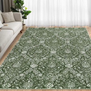 GOCAPTAIN Vintage Washable Area Rug, Foldable Thin Accent Rug, Stain-Resistant Distressed Carpet, Floral Print Soft Mat for Bedroom Living Room - 1 of 4