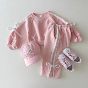 MyKids-USA Autumn Baby Kids Girls Casual Bows Tied Pullover And Pants Clothing Set - 1 of 4