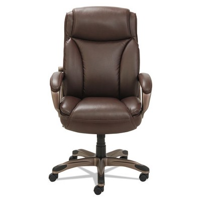 Alera High-Back Swivel Executive Chair with Adjustable Arms in Brown Leather