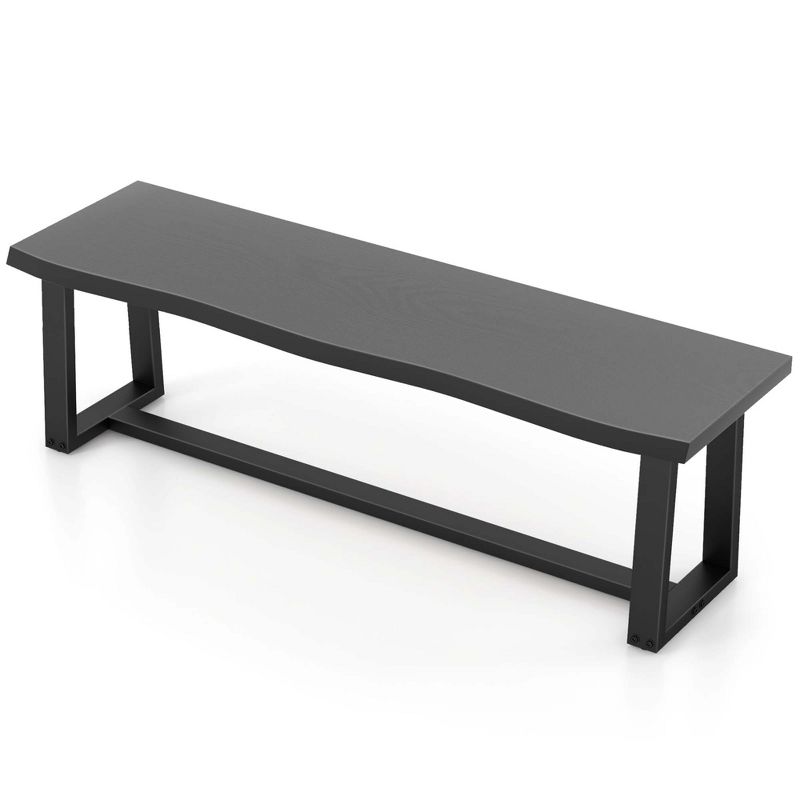 Costway 56.5"L Large Table Bench Wood Dining Bench with Wavy Edge & Metal Frame Coffee/Black, 1 of 11