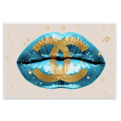 Stupell Industries Designer Fashion Logo Lustrous Blue Lipstick Lips Wall Plaque Art
