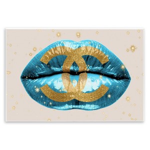 Stupell Industries Designer Fashion Logo Lustrous Blue Lipstick Lips Wall Plaque Art - 1 of 4