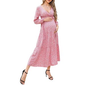 LXT-Women's Tiered Ruffle Hem Maxi Dress with Belt for Baby Shower - 1 of 4