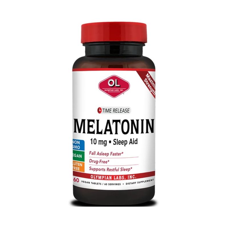 Olympian Labs Sleep Aids Time Release Melatonin - Maximum Strength - 10mg, 60 Veg Tabs, 1 of 3