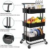 3 Tier Rolling Utility Cart Metal Organizer Cart with Handle,Mobile Trolley Cart for Kitchen Storage with Baskets and Wheels - 3 of 4