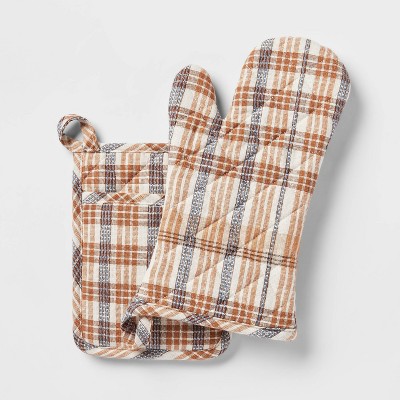 2pc Cotton Oven Mitt and Pot Holder Set Plaid - Threshold™