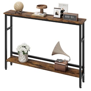 5.9 Slim Console Table - Industrial 2-Tier Entryway Table with Adjustable Shelf for Living Room, Hallway, Foyer - Grey Behind Couch Sofa Table brown - 1 of 4