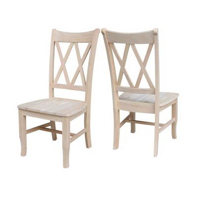 Elegant White Solid Wood High Cross-Back Side Chair, Set of 2