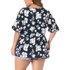 Agnes Orinda Women's Plus Size Floral Pleated V Neck Short Sleeve Tiered Babydoll Blouses - 4 of 4