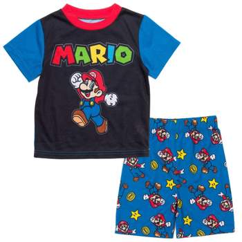 SUPER MARIO Nintendo Yoshi Luigi Pajama Shirt and Shorts Sleep Set Toddler 