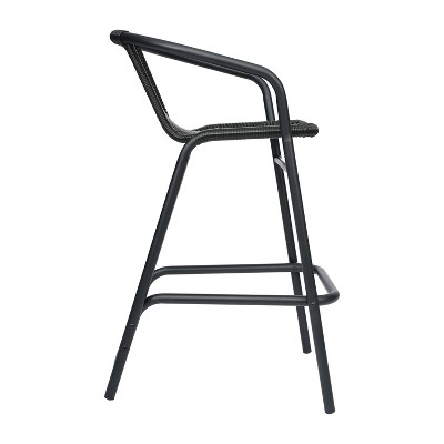 Black Aluminum Frame Indoor-Outdoor Rattan Barstools, Set of 2