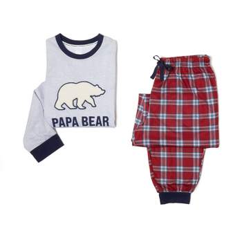 Dearfoams Men's Papa Bear Matching Family Plaid Two Piece Pajama Set