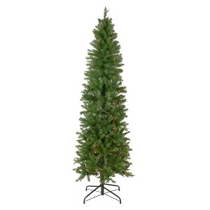 Northlight 6.5' Pre-Lit Silver Lake Fir Pencil Artificial Christmas Tree, Multi Lights - 1 of 4