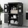 GlasFlength Bathroom Storage Cabinets Modern Freestanding Cabinet 4 Doors with Adjustable Shelves for Bathroom Living Room, Black, 23.6"*11.8"*43.3" - 2 of 3