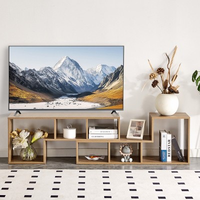 Syemin TV Stands and Consoles 2 Pieces Cube TV Stand Open Storage Bookcase Shelf Bookcase L-Shaped TV Console Stand, Beige, 55.11"*11.81"*17.12"
