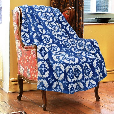 Olympia Blue Moroccan Fleece Reversible Throw Blanket, 50x60 inches