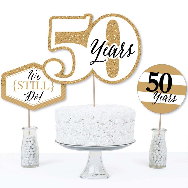 Big Dot of Happiness We Still Do - 50th Wedding Anniversary - Anniversary Party Centerpiece Sticks - Table Toppers - Set of 15, 3 of 8