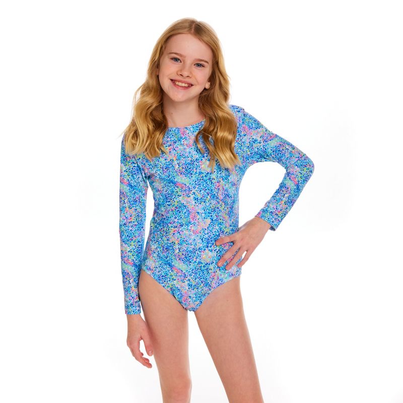 Andy & Evan  Kids  Blue Abstract Long Sleeve Swimsuit, 5 of 6