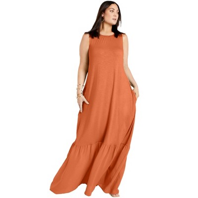 June + Vie by Roaman's Women's Plus Size Ruffle Hem Maxi Dress