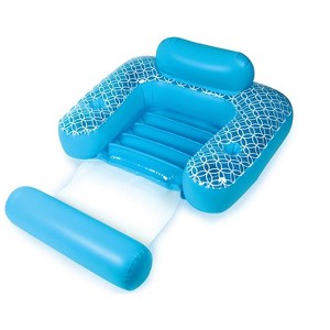 Swim Central 68.5" Lattice 1-Person Inflatable Swimming Pool Chair with Beverage Pockets - Blue/White - 1 of 2