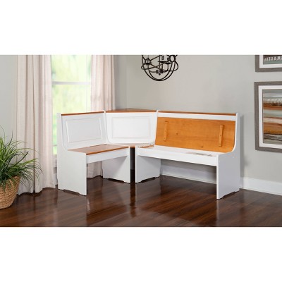 Ardmore White and Natural Finish Corner Nook Dining Set