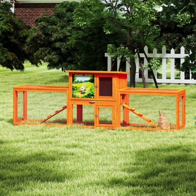 SEVOBAL Pet Crates and Houses Beautiful Outdoor Rabbit Hutch with Spacious Design and Removable Waste Tray, Orange, 94.5"*16.9"*31.1"