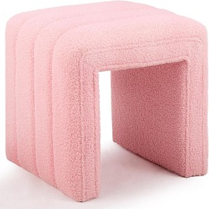 ChicFurnit Ottomans and Benches Vanity Ottoman Modern U Shaped Footstool Foot Rest Stool with Upholstered for Makeup Room, Pink, 16.54"*14.37"*16.54" - 1 of 4