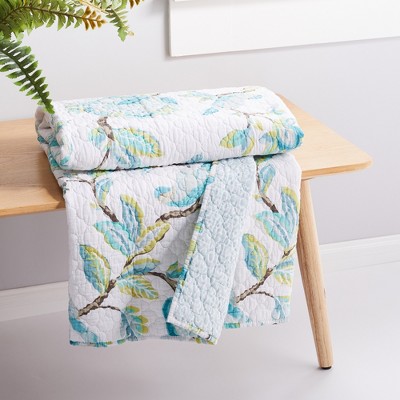 Antique-Inspired Teal and Taupe Cotton Quilted Throw