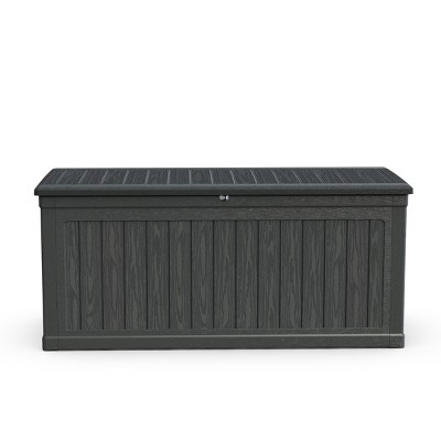 1pc 260 Gallon Deck Box, Black Resin Storage Container , Lockable Waterproof Bench for Patio & Garden Organization - Coolbibila