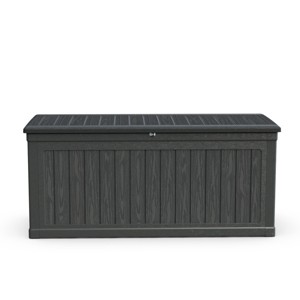 1pc 260 Gallon Deck Box, Black Resin Storage Container , Lockable Waterproof Bench for Patio & Garden Organization - Coolbibila - 1 of 4