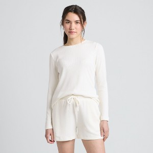 Lands' End Women's Cozy Brushed Rib 2 Piece Pajama Set - Long Sleeve Top and Shorts - 1 of 4