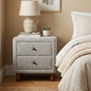 Cleo Boucle Nightstand, Contemporary Style, Wooden Frame, Full Extension Drawer - 1 of 4