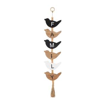 Wood Bird Handmade Sign Wall Decor with Tassel and Bead Accents Brown - Olivia & May