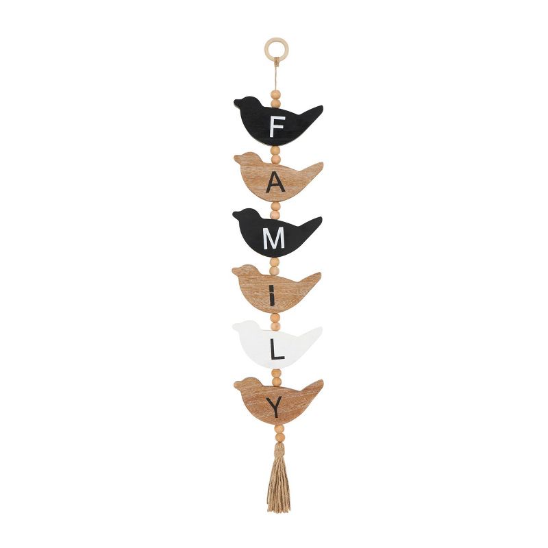 Wood Bird Handmade Sign Wall Decor with Tassel and Bead Accents Brown - Olivia & May, 1 of 8