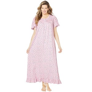 Dreams & Co. Plus Size Long Floral Print Cotton Gown - 1 of 4